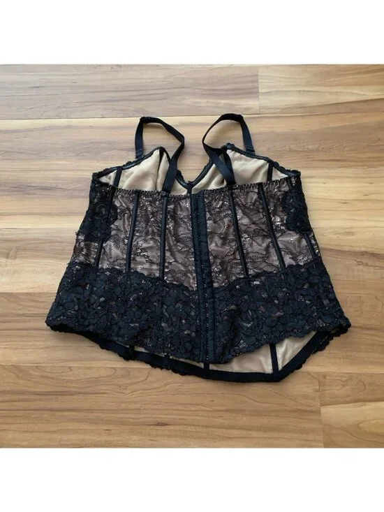 Cacique Black Nude Lace Corset Bustier Floral Tank Top Size 18 20 - Picture 4 of 6